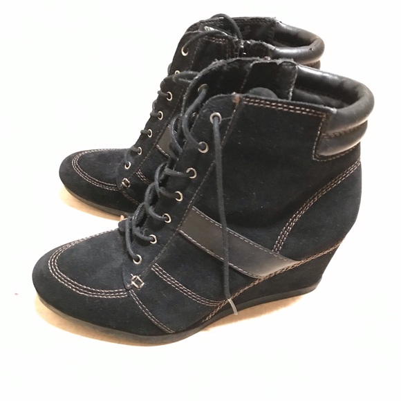 Naturalizer N5 Comfort Paitlyn Leather Wedges Boots Size 9.5 Black - Picture 1 of 12